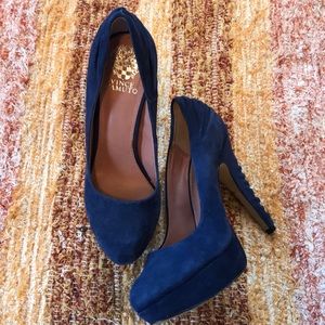 Vince Camuto Blue Suede Platform Pumps